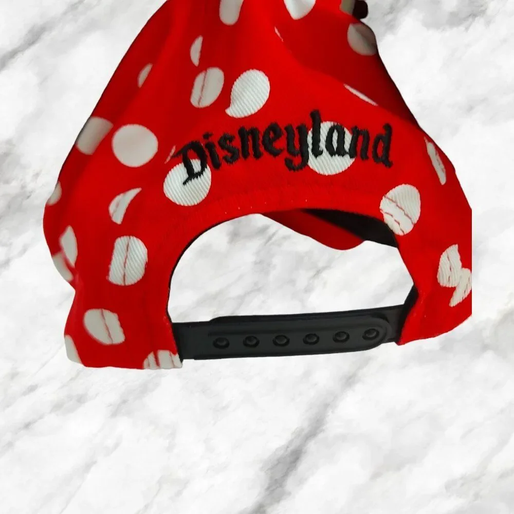 Disneyland Parks Minnie Mouse Snap Back Hat Cap Youth One Size Red Polka Dot Bow